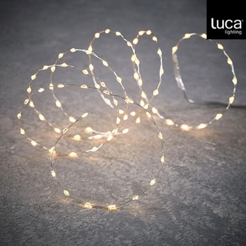 LED lampice, srebrna žica, klasik bijela, 90 LED BO, timer, 144cm