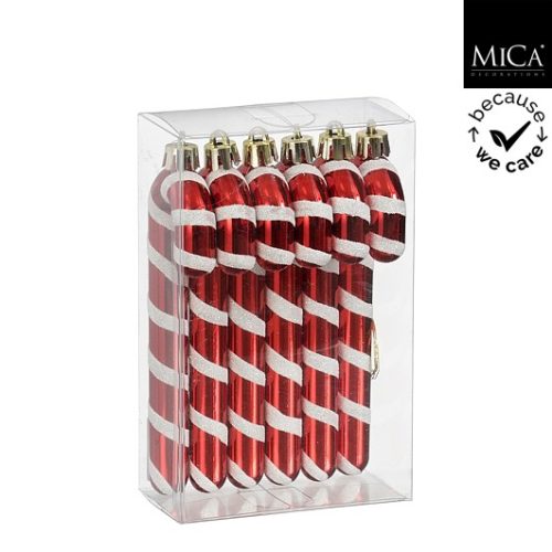 Ukras candy štap crveni, 6 kom, 4,5xw1,5xh12cm