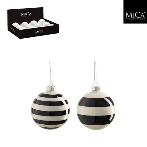 Kuglica od stakla crna na pruge, 2 sort, d8cm