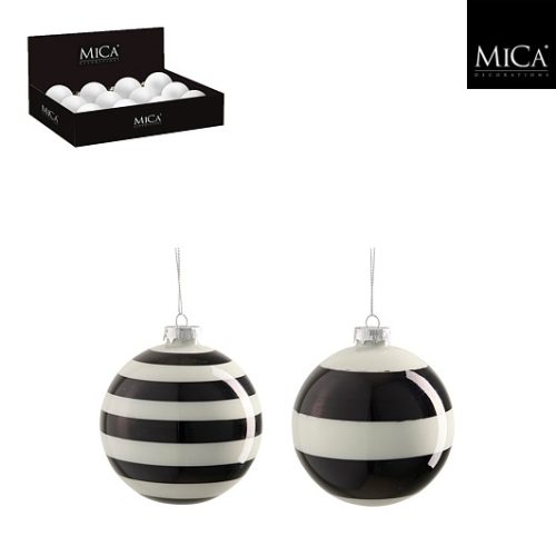 Kuglica od stakla crna na pruge, 2 sort, d10cm