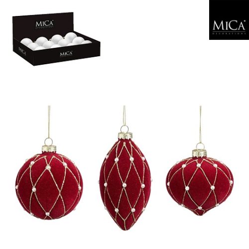 Ukras kuglica, lukovica, kap, bordo, 3 sort, d8cm