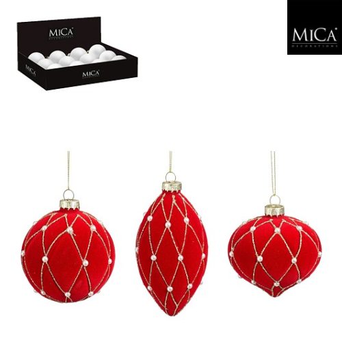Ukras kuglica, lukovica, kap, crveni, 3 sort, d8cm