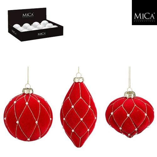 Ukras kuglica, lukovica, kap, crveni, 3 sort, d10cm