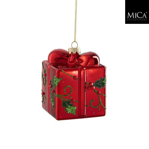 Ukras poklon crveni, 8xw8xh9,5cm