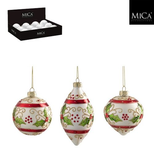 Ukras kuglica, lukovica, kap, bijeli, 3 sort, d8cm