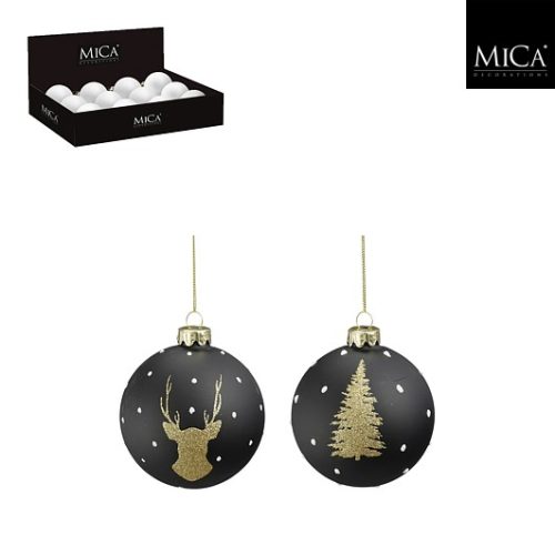 Kuglica od stakla jelen, x-mas drvce, crna, 2 sort, d8cm