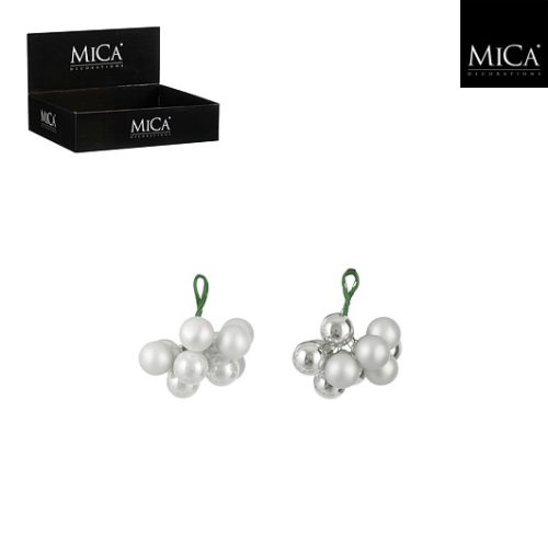 Kuglica od stakla bijela, srebrna, 2 sort, d2cm