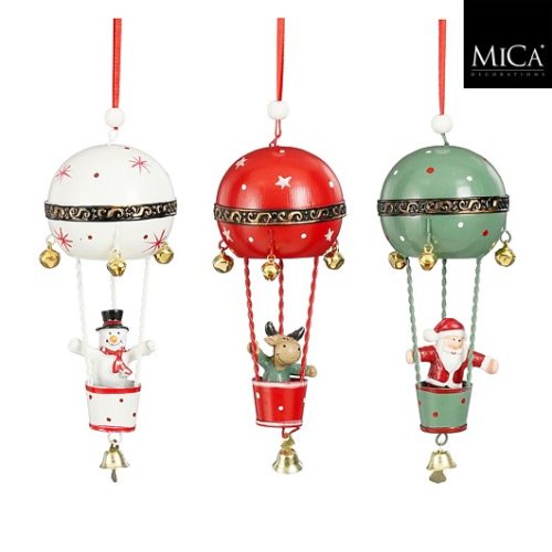 Ukras balon na vrući zrak, djed mraz, snjegović, jelen, crveni, bijeli, zeleni, 3 sort, 6xw6xh16cm